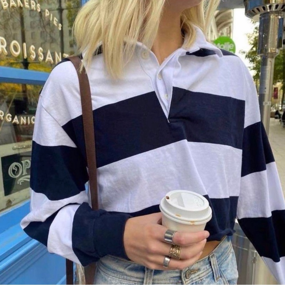 Brandy Melville long sleeve collared striped top